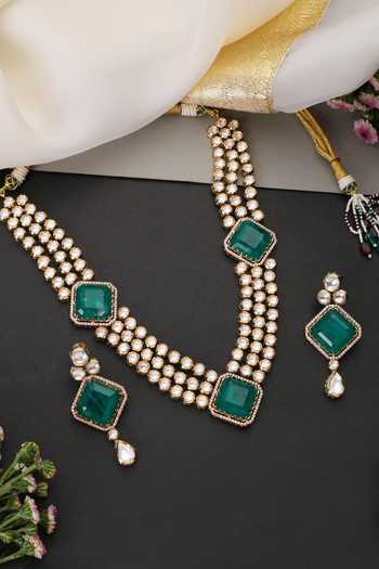 Swabhimann Emerald & Polki Layered Necklace Set 