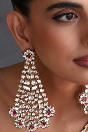 Swabhimann_Red Polki Dangler Earrings _Online_at_Aza_Fashions