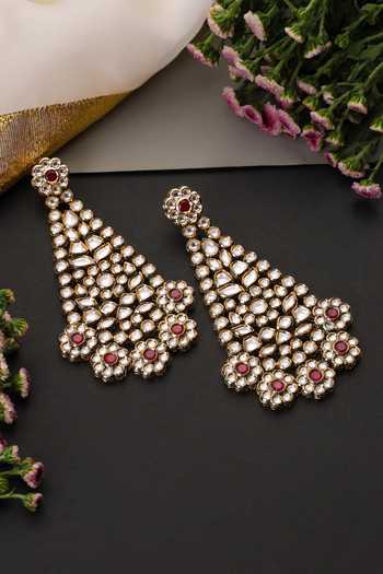Shop_Swabhimann_Red Polki Dangler Earrings _Online_at_Aza_Fashions