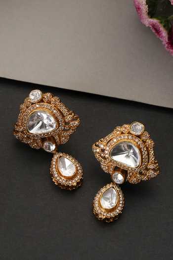 Shop_Swabhimann_Gold Plated Polki Stud Earrings _Online_at_Aza_Fashions