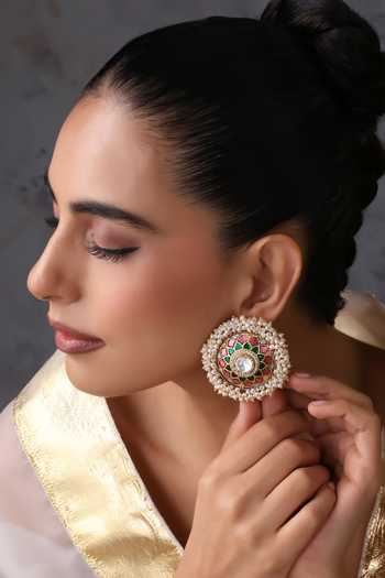 Swabhimann_Multi Color Multicolour Polki Stud Earrings _Online_at_Aza_Fashions