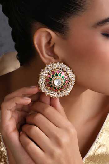 Buy_Swabhimann_Multi Color Multicolour Polki Stud Earrings _Online_at_Aza_Fashions