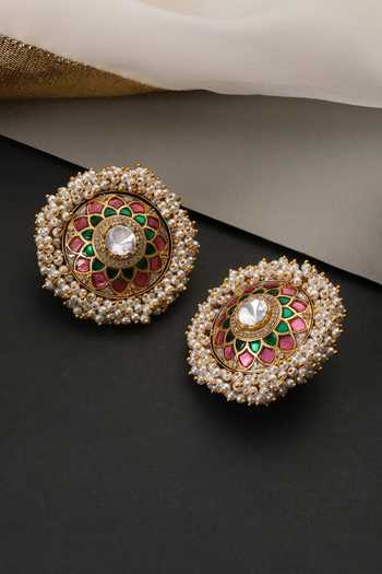 Shop_Swabhimann_Multi Color Multicolour Polki Stud Earrings _Online_at_Aza_Fashions