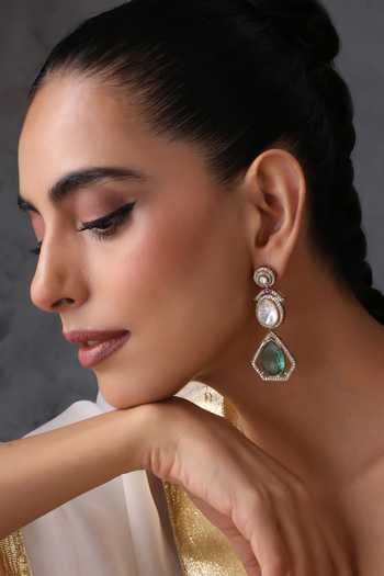 Swabhimann_Green Emerald And Polki Dangler Earrings _Online_at_Aza_Fashions