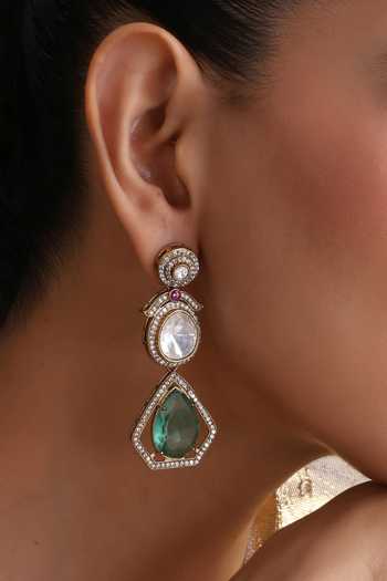 Buy_Swabhimann_Green Emerald And Polki Dangler Earrings _Online_at_Aza_Fashions