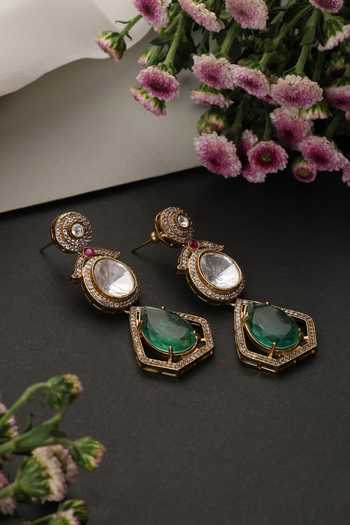 Shop_Swabhimann_Green Emerald And Polki Dangler Earrings _Online_at_Aza_Fashions