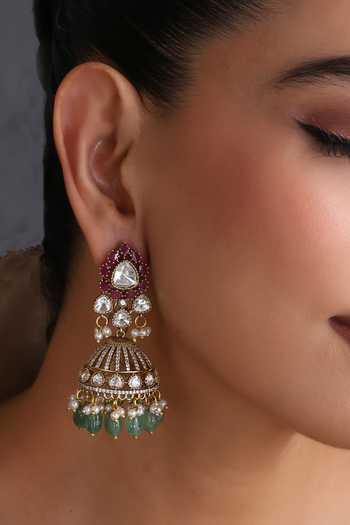 Swabhimann_Multi Color Multicolour Polki Jhumka Earrings _Online_at_Aza_Fashions