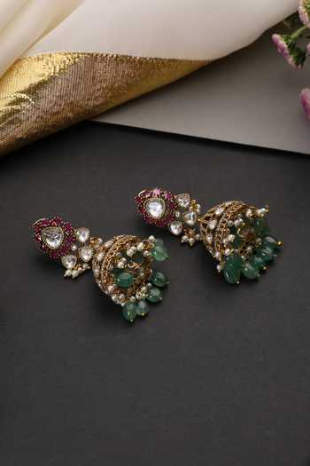Buy_Swabhimann_Multi Color Multicolour Polki Jhumka Earrings _Online_at_Aza_Fashions