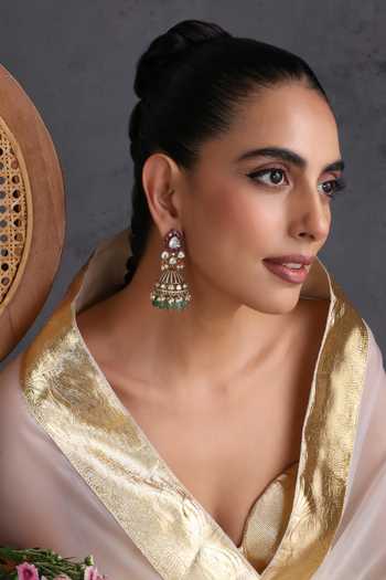 Shop_Swabhimann_Multi Color Multicolour Polki Jhumka Earrings _Online_at_Aza_Fashions
