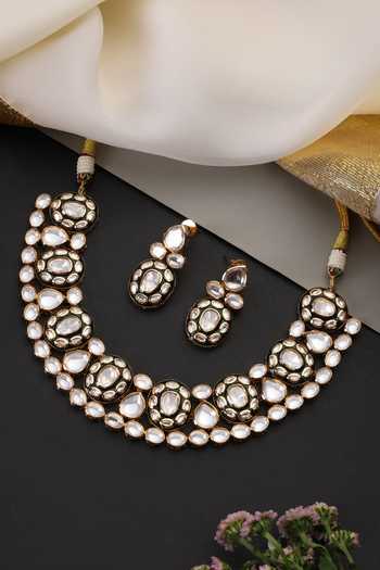 Shop_Swabhimann_Green Polki Necklace Set _Online_at_Aza_Fashions