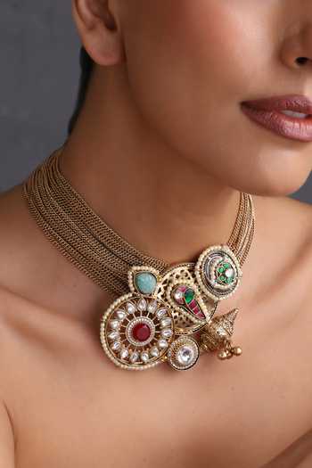 Buy_Swabhimann_Multi Color Multicolour Polki Choker _Online_at_Aza_Fashions