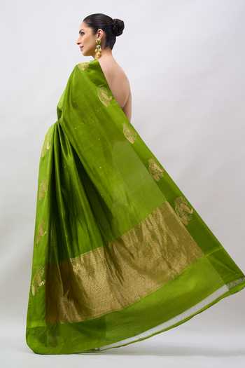 Mint N Oranges Handwoven Banarasi Silk Saree With Unstitched Blouse 