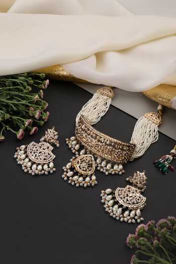 Swabhimann_White Jadau Choker Set _Online_at_Aza_Fashions