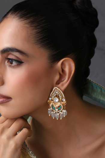 Buy_Swabhimann_Blue Firoza Kundan Chandbali Earrings _Online_at_Aza_Fashions
