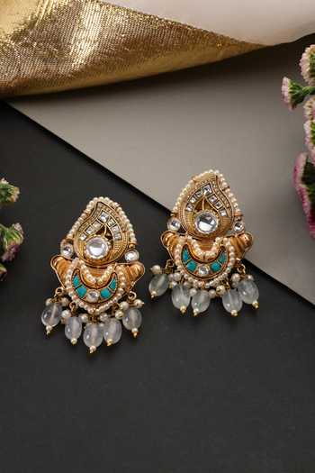 Shop_Swabhimann_Blue Firoza Kundan Chandbali Earrings _Online_at_Aza_Fashions
