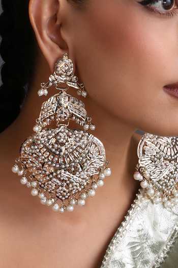 Swabhimann White Jadau Dangler Earrings Online at Aza Fashions Swabhimann_White Jadau Dangler Earrings _Online_at_Aza_Fashions