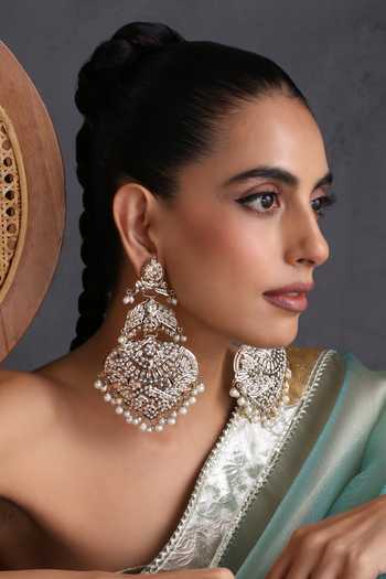 Swabhimann White Jadau Dangler Earrings 