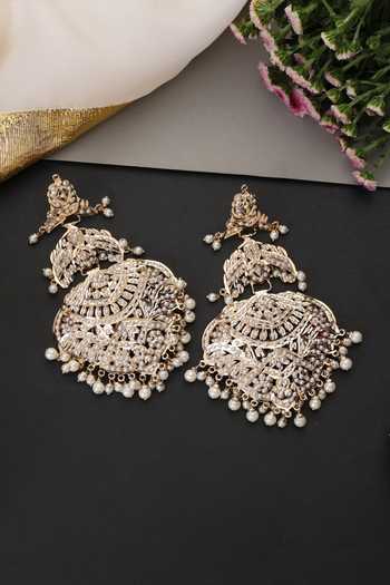 Swabhimann White Jadau Dangler Earrings 