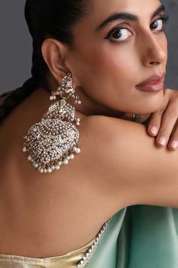 Buy_Swabhimann_White Jadau Dangler Earrings _Online_at_Aza_Fashions
