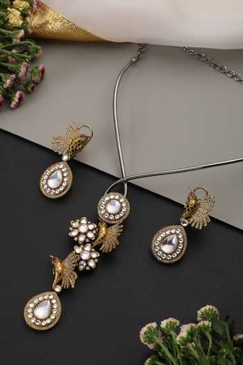 Swabhimann_Gold Plated Polki Motifs Necklace And Earrings Set _Online_at_Aza_Fashions