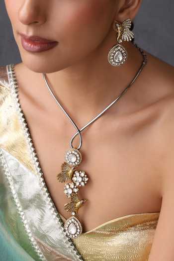 Shop_Swabhimann_Gold Plated Polki Motifs Necklace And Earrings Set _Online_at_Aza_Fashions