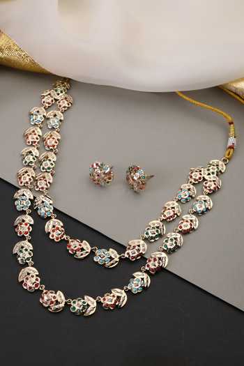 Swabhimann_Multi Color Jadau Layered Necklace Set _Online_at_Aza_Fashions