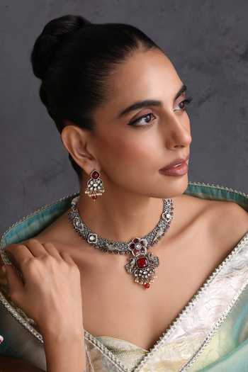 Buy_Swabhimann_Red Ruby And Polki Hasli Necklace Set _Online_at_Aza_Fashions