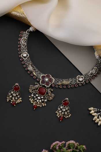 Swabhimann Ruby & Polki Hasli Necklace Set 