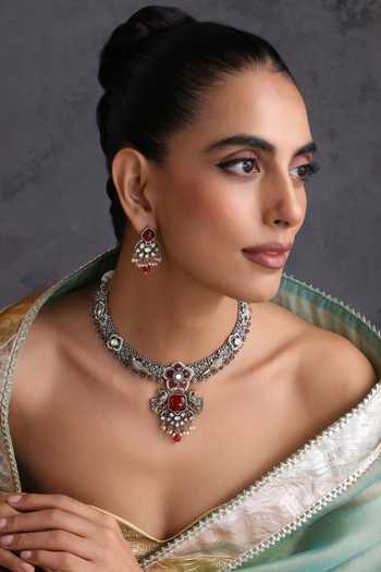 Swabhimann Ruby & Polki Hasli Necklace Set 