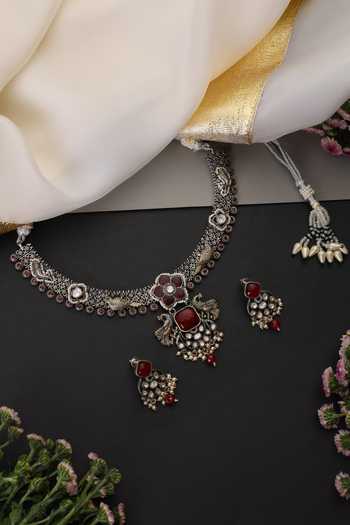 Shop_Swabhimann_Red Ruby And Polki Hasli Necklace Set _Online_at_Aza_Fashions