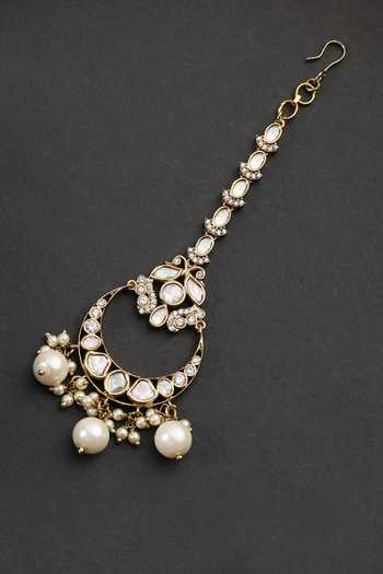 Swabhimann_Gold Plated Polki Embellished Maangtikka _Online_at_Aza_Fashions