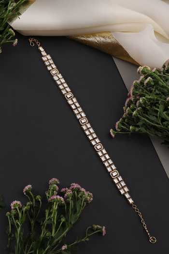 Swabhimann_Gold Plated Stones Polki Embellished Mathapatti _Online_at_Aza_Fashions