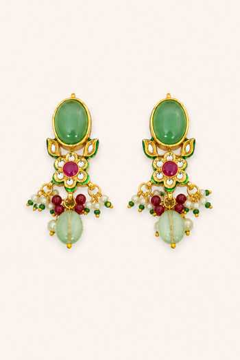 Tad Accessories_Mint Imitation Kundan Brass Necklace And Earrings Set _Online_at_Aza_Fashions