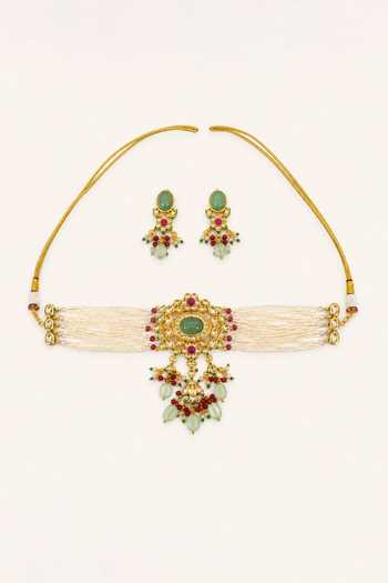 Tad Accessories Imitation Kundan Brass Necklace & Earrings Set 