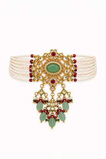 Buy_Tad Accessories_Mint Imitation Kundan Brass Necklace And Earrings Set _Online_at_Aza_Fashions