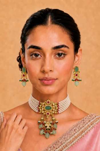 Tad Accessories Imitation Kundan Brass Necklace & Earrings Set 
