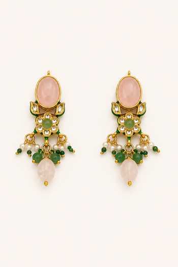 Tad Accessories_Pink Choker Necklace And Pair Of Earrings Set _Online_at_Aza_Fashions