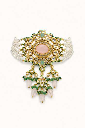 Buy_Tad Accessories_Pink Choker Necklace And Pair Of Earrings Set _Online_at_Aza_Fashions