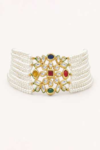 Tad Accessories Kundan Brass Necklace & Earrings Set 