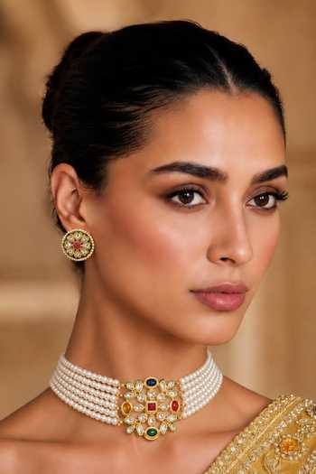 Tad Accessories Kundan Brass Necklace & Earrings Set 