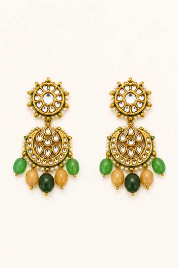 Tad Accessories_Green Beaded Necklace And Pair Of Earrings Set _Online_at_Aza_Fashions