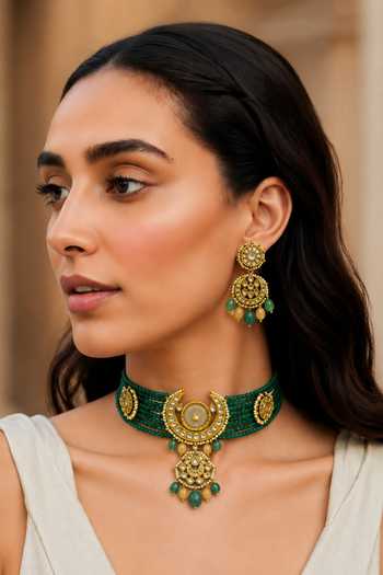 Tad Accessories Beaded Necklace & Pair Of Earrings Set 