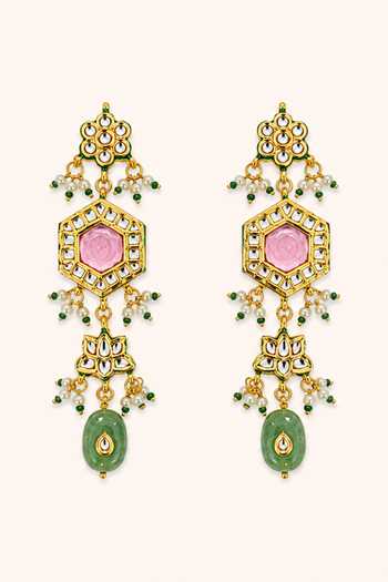 Tad Accessories_Multi Color Brass Necklace And Pair Of Earrings Set _Online_at_Aza_Fashions