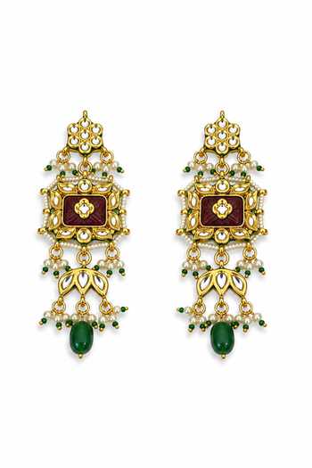 Tad Accessories_Green Stone Drop Necklace And Pair Of Earrings Set _Online_at_Aza_Fashions