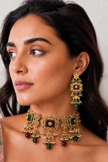 Tad Accessories Stone Drop Necklace & Pair Of Earrings Set 