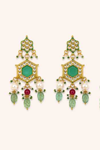 Buy_Tad Accessories_Green Imitation Kundan Necklace And Earrings Set _Online_at_Aza_Fashions