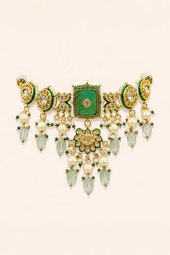 Buy_Tad Accessories_Blue Stone Drop Choker Necklace Set _Online_at_Aza_Fashions