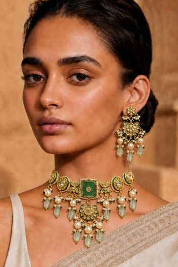 Tad Accessories Stone Drop Choker Necklace Set 