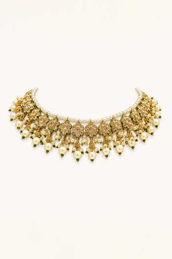 Buy_Tad Accessories_White Imitation Kundan Brass Necklace Set _Online_at_Aza_Fashions