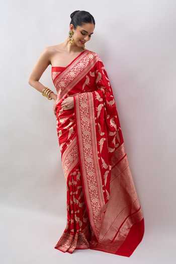 Mint N Oranges Handwoven Banarasi Silk Saree With Unstitched Blouse 